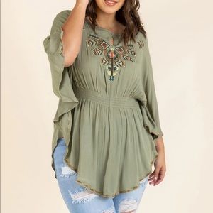 Olive embroidered pattern top